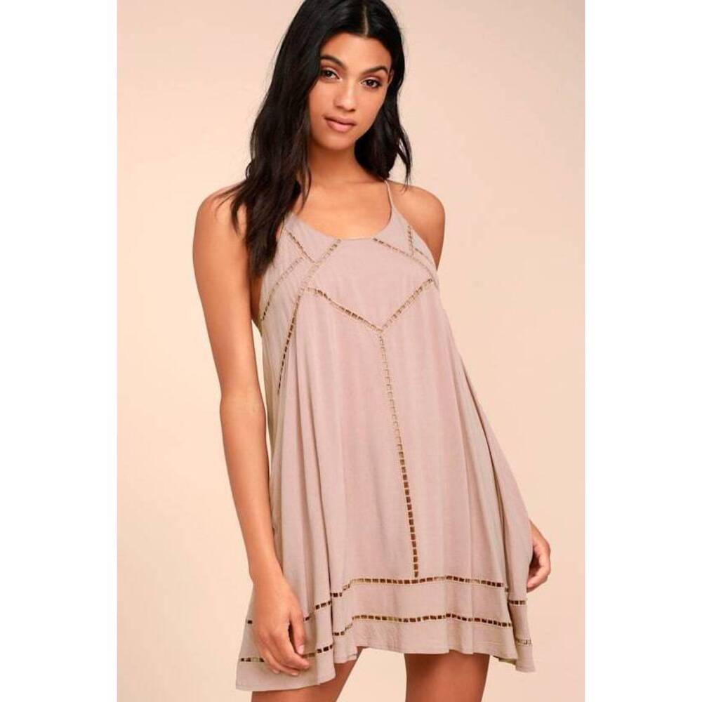Lulus Sister Moon Mauve Embroidered Swing Dress Pink - Size M